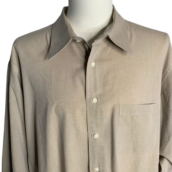 Vintage 90s Arrow Dover Button Up Shirt 2XL Beige Long Sleeve Broadcloth Pocket - Picture 2 of 6